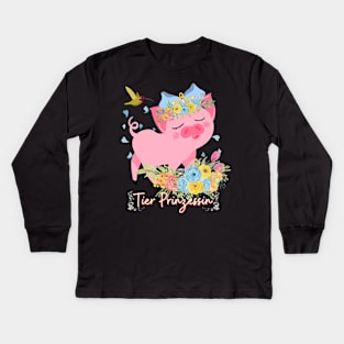 Schwein Vogel Tier Prinzessin Blumen Süß Kids Long Sleeve T-Shirt